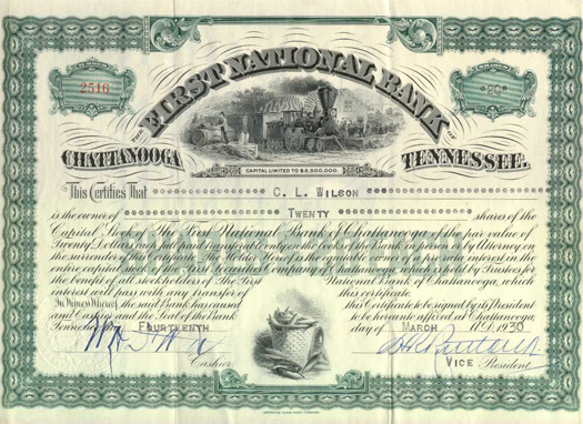 20 Shares First National Bank Stock